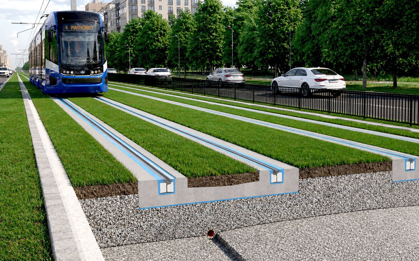 Polyrail System zintegrowanej nawierzchni tramwajowo - trawiastej TINES® TRAM ...